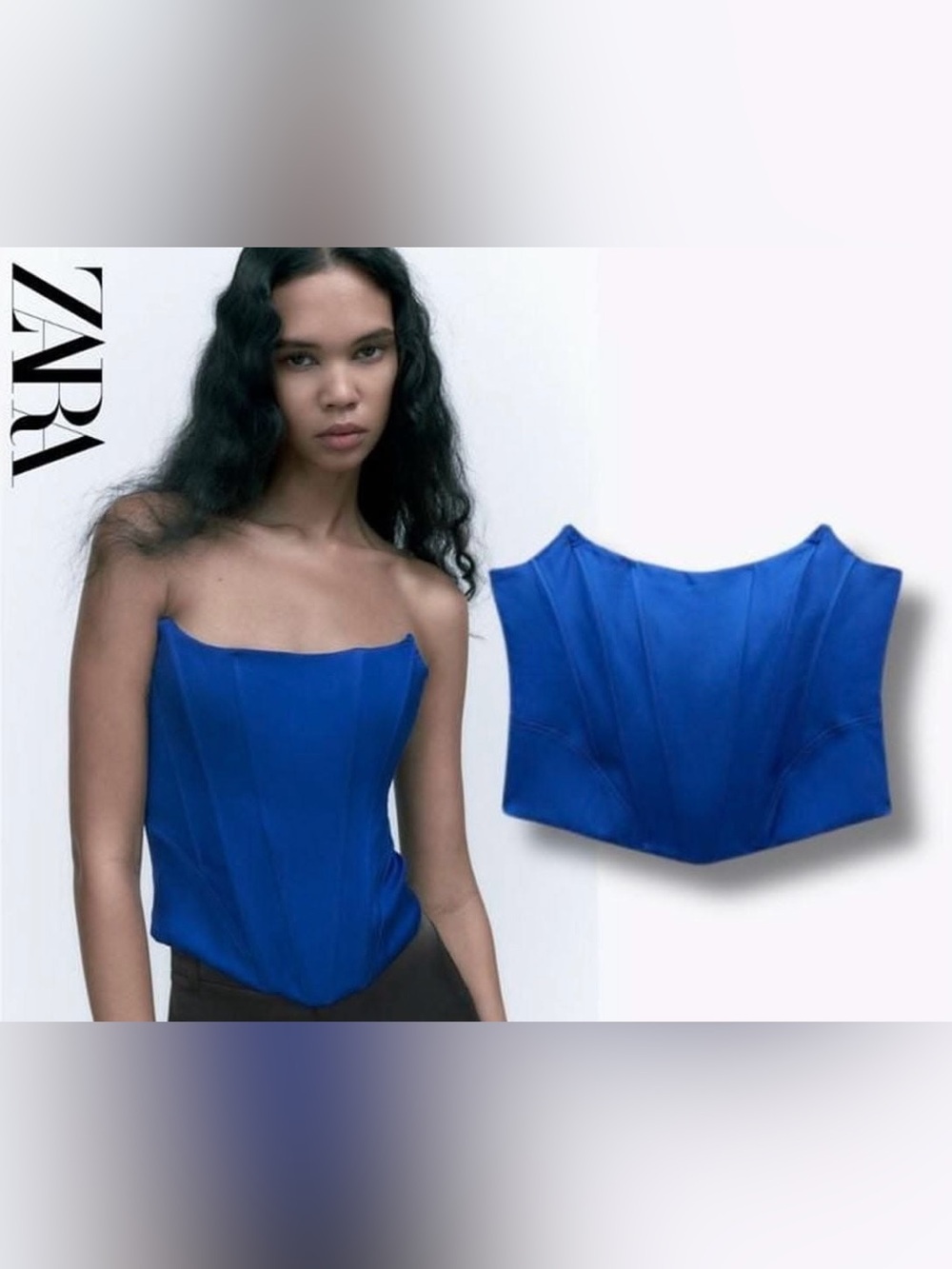 Zara Cobalt Blue Structured Bustier Corset Top - size Small